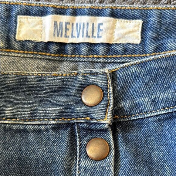 Melville High-Waisted Button-Front Denim Mini Skirt 26 Wash Cotton A-Line - Picture 2 of 8